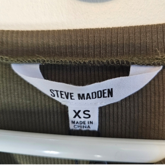 BB Dakota For Steve Madden Ruched Ribbed Long Sleeve Olive Green Mini Dress XS - Picture 8 of 11